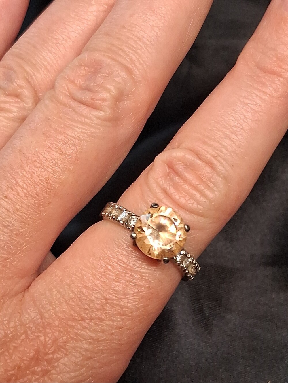 P9. Vintage NF Sterling Silver Prong-set Peach Stone,Cubic Zirconia Ring, Size 8 - Picture 2 of 12